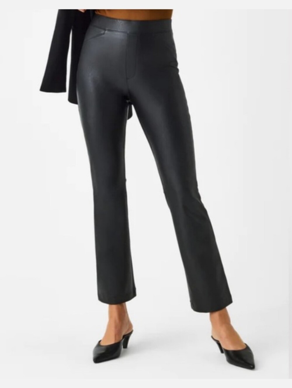 NWT Spanx Leather Like Kick Flare Pants Size XL Petite Luxe Black $148